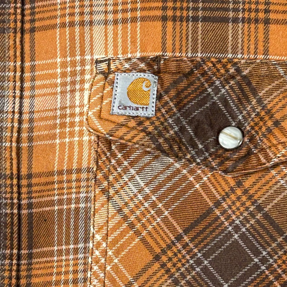 Carhartt Mens Shirt Orange Brown Plaid Relaxed Fit Long Sleeve‎ Workwear XL - Picture 4 of 9